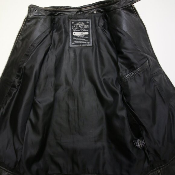 Affliction Black Premium Limited Leather Jacket Mens L fits Slim Cross Back Moto - Picture 11 of 16